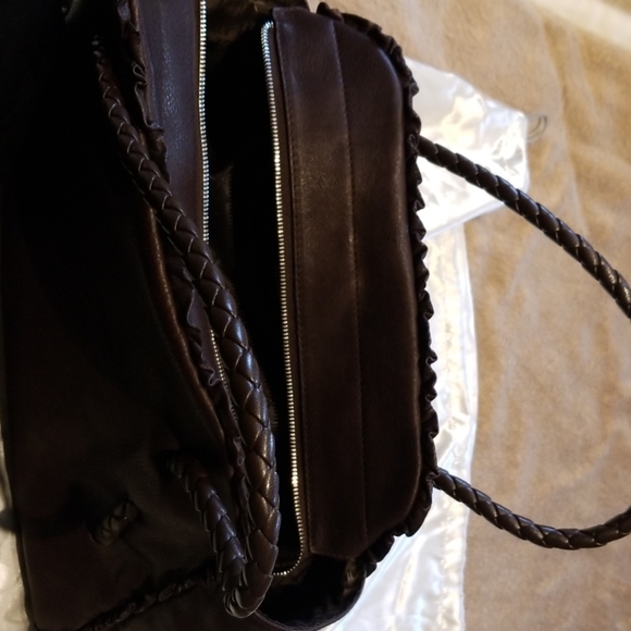 Furla chocolate brown leather satchel with ruffle - Picture 4 of 6